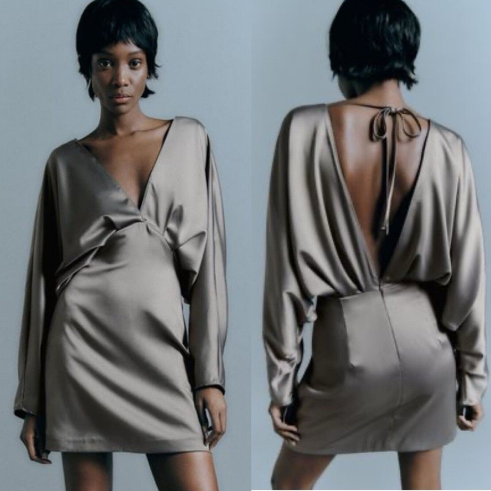 Zara Gold Ruched Sheath Dress with Dolman Sleeves